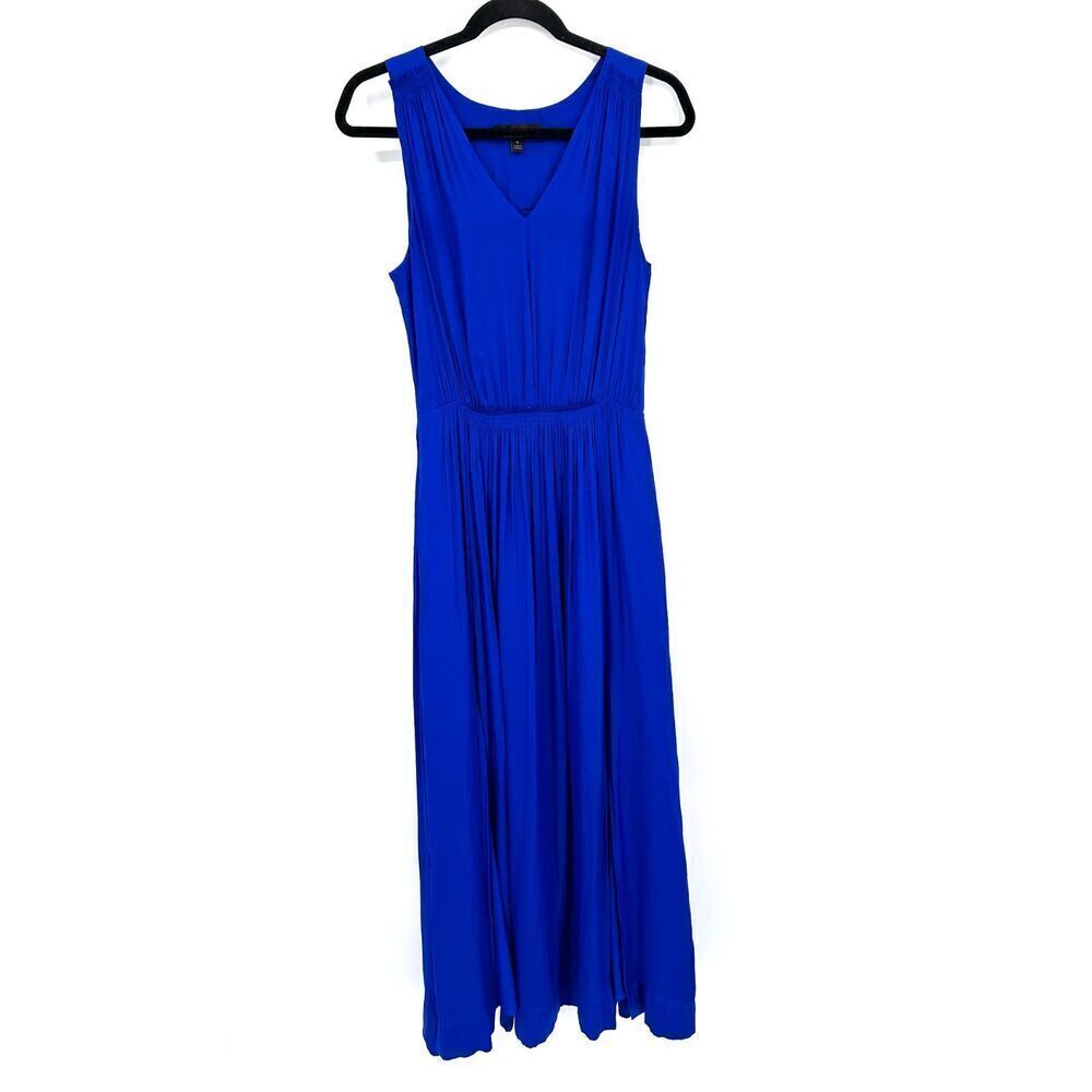 BANANA REPUBLIC Cobalt Blue Pleated Sleeveless Side Slits Maxi Dress Size 6